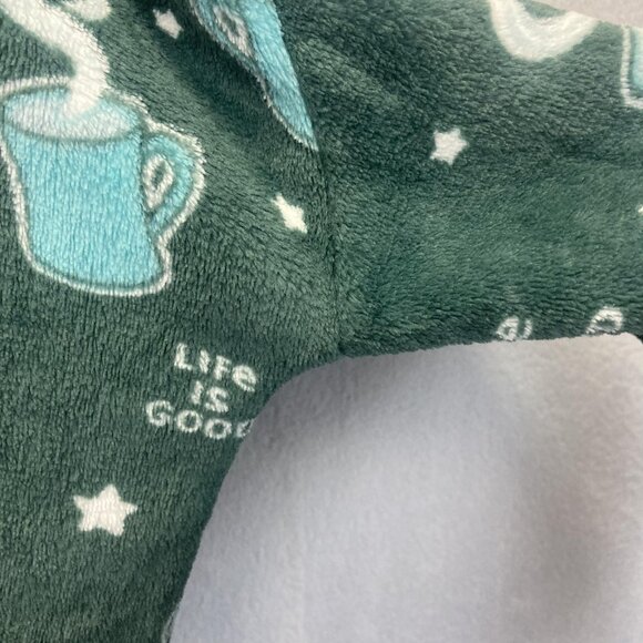 Life Is Good Fleece Hooded Nightgown Womens Medium M Green Mug Coffee Pockets - Picture 10 of 14